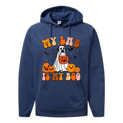 My Lab Is My Boo Dog Ghost Dog Halloween Retro Labrador Mama Gift Performance Fleece Hoodie