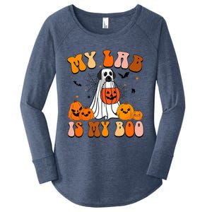 My Lab Is My Boo Dog Ghost Dog Halloween Retro Labrador Mama Gift Women's Perfect Tri Tunic Long Sleeve Shirt