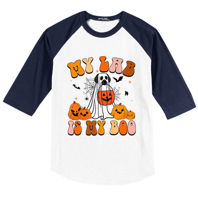 My Lab Is My Boo Dog Ghost Dog Halloween Retro Labrador Mama Gift Baseball Sleeve Shirt