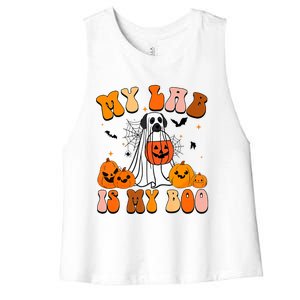 My Lab Is My Boo Dog Ghost Dog Halloween Retro Labrador Mama Gift Women's Racerback Cropped Tank