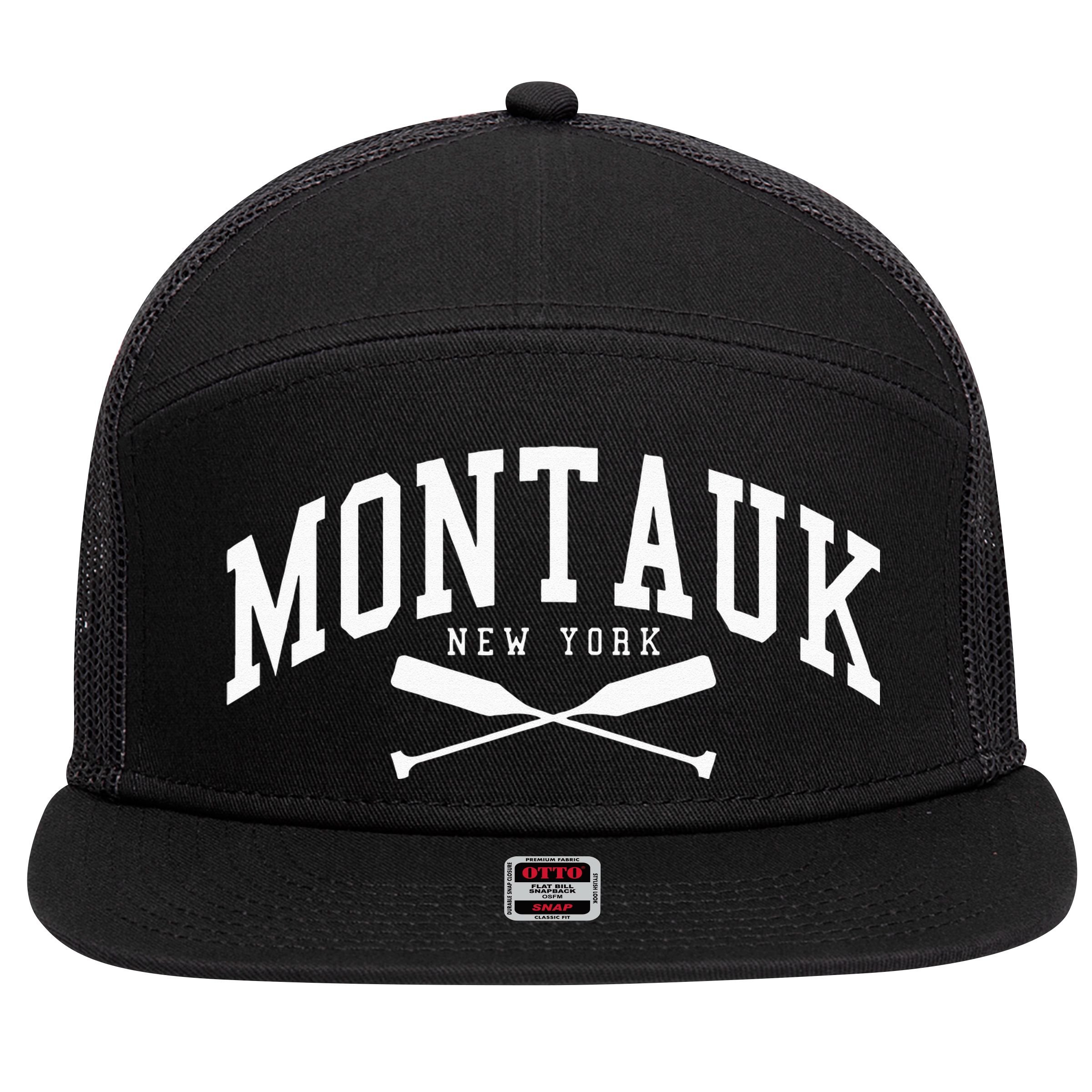 Montauk Long Island New York Collegiate Style 7 Panel Mesh Trucker Snapback Hat