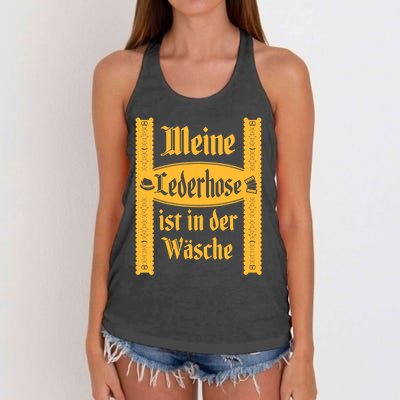 My Lederhosen Is In The Wash Funny Oktoberfest Costume Women's Knotted Racerback Tank