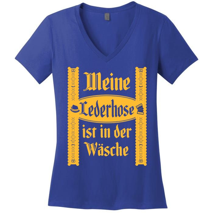 My Lederhosen Is In The Wash Funny Oktoberfest Costume Women's V-Neck T-Shirt