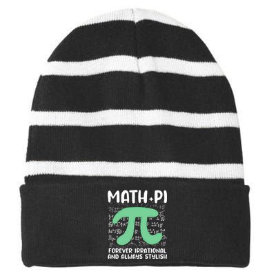 Math Lover Joke Irrational Pi Symbol Pi Day Funny Math Gift Striped Beanie with Solid Band