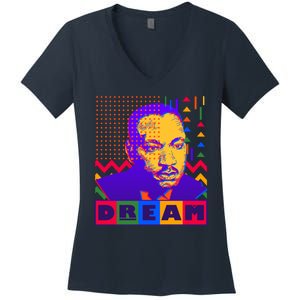 Martin Luther King Dream Colorful 80's Pop Art Women's V-Neck T-Shirt