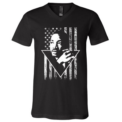 Martin Luther King Jr Distressed USA Flag V-Neck T-Shirt