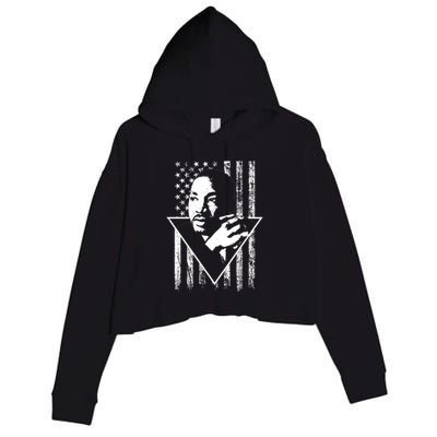 Martin Luther King Jr Distressed USA Flag Crop Fleece Hoodie