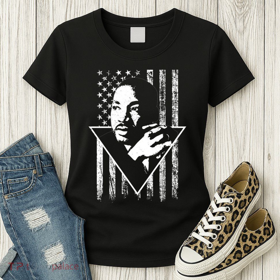 Martin Luther King Jr Distressed USA Flag Womens T-Shirt