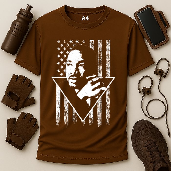 Martin Luther King Jr Distressed USA Flag Cooling Performance Crew T-Shirt