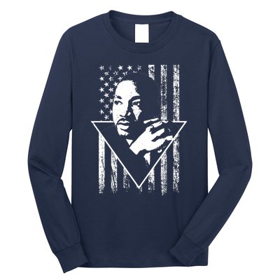 Martin Luther King Jr Distressed USA Flag Long Sleeve Shirt