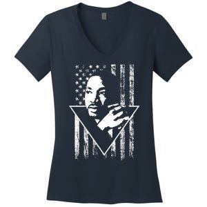 Martin Luther King Jr Distressed USA Flag Women's V-Neck T-Shirt