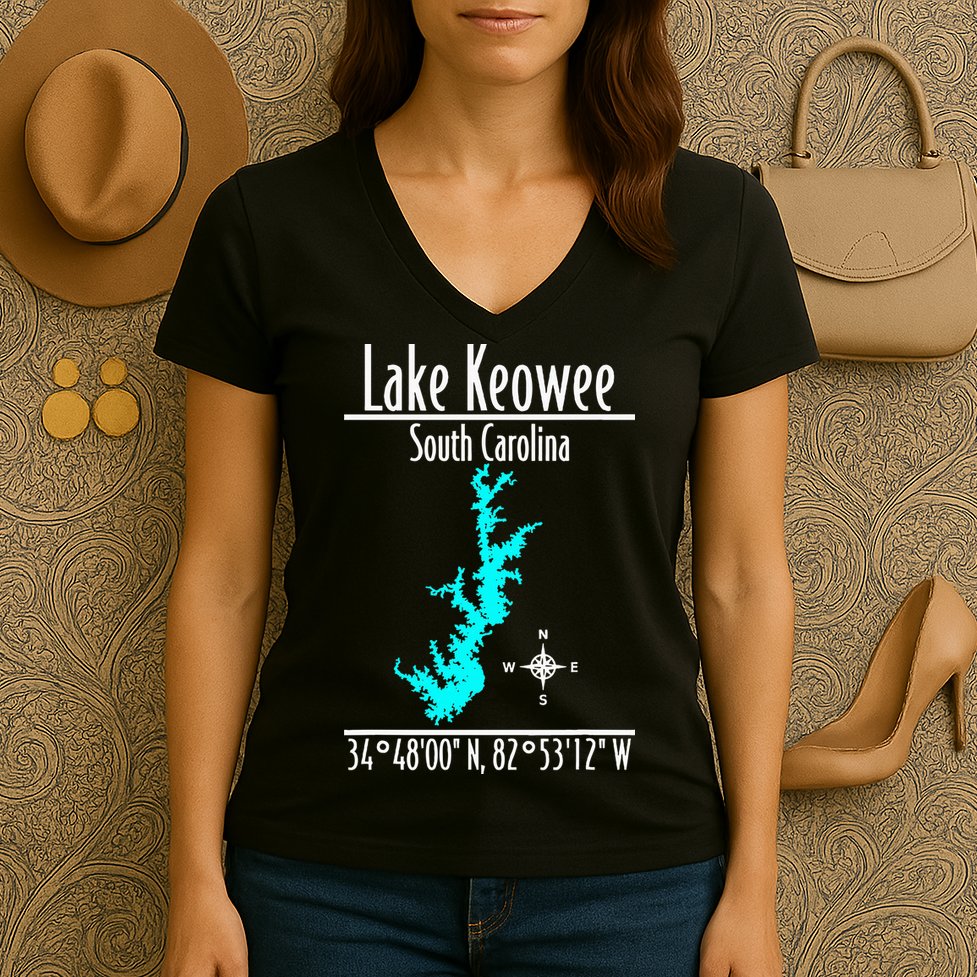 Modern Lake Keowee South Carolina Women's V-Neck T-Shirt