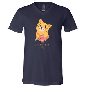 My Lovely Kitty Cut Cat V-Neck T-Shirt