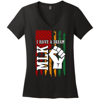 Martin Luther King Jr. Day Mlk American Flag Women's V-Neck T-Shirt