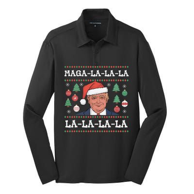 Maga La La La Donald Trump Potus 47 Ugly Christmas Gift Silk Touch Performance Long Sleeve Polo