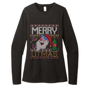 Merry Litmas Lit Santa Claus Wine Ugly Christmas Sweater Cute Gift Womens CVC Long Sleeve Shirt