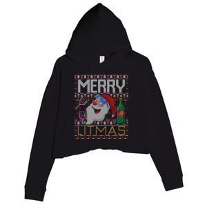 Merry Litmas Lit Santa Claus Wine Ugly Christmas Sweater Cute Gift Crop Fleece Hoodie