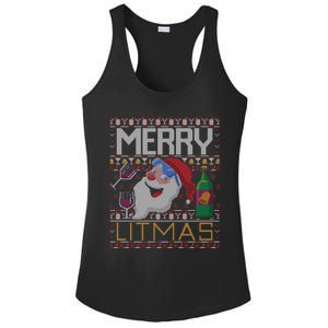 Merry Litmas Lit Santa Claus Wine Ugly Christmas Sweater Cute Gift Ladies PosiCharge Competitor Racerback Tank