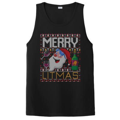 Merry Litmas Lit Santa Claus Wine Ugly Christmas Sweater Cute Gift PosiCharge Competitor Tank