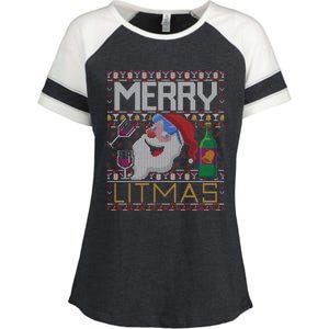 Merry Litmas Lit Santa Claus Wine Ugly Christmas Sweater Cute Gift Enza Ladies Jersey Colorblock Tee