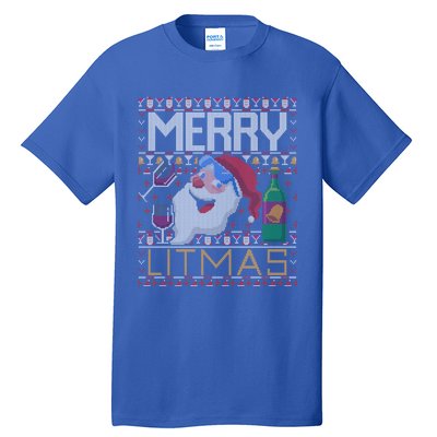 Merry Litmas Lit Santa Claus Wine Ugly Christmas Sweater Cute Gift Tall T-Shirt