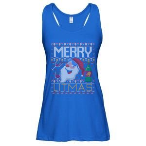 Merry Litmas Lit Santa Claus Wine Ugly Christmas Sweater Cute Gift Ladies Essential Flowy Tank