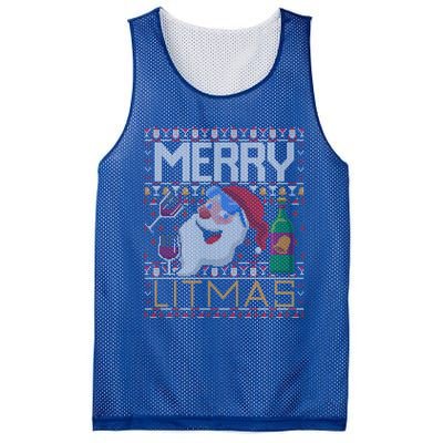 Merry Litmas Lit Santa Claus Wine Ugly Christmas Sweater Cute Gift Mesh Reversible Basketball Jersey Tank