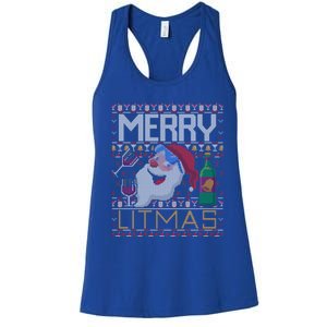 Merry Litmas Lit Santa Claus Wine Ugly Christmas Sweater Cute Gift Women's Racerback Tank