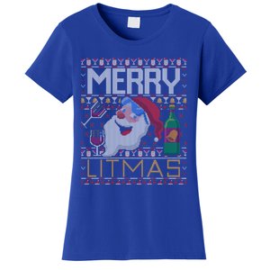 Merry Litmas Lit Santa Claus Wine Ugly Christmas Sweater Cute Gift Women's T-Shirt