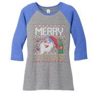 Merry Litmas Lit Santa Claus Wine Ugly Christmas Sweater Cute Gift Women's Tri-Blend 3/4-Sleeve Raglan Shirt