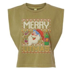 Merry Litmas Lit Santa Claus Wine Ugly Christmas Sweater Cute Gift Garment-Dyed Women's Muscle Tee