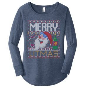 Merry Litmas Lit Santa Claus Wine Ugly Christmas Sweater Cute Gift Women's Perfect Tri Tunic Long Sleeve Shirt