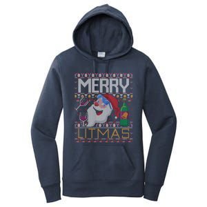 Merry Litmas Lit Santa Claus Wine Ugly Christmas Sweater Cute Gift Women's Pullover Hoodie