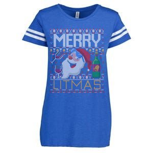 Merry Litmas Lit Santa Claus Wine Ugly Christmas Sweater Cute Gift Enza Ladies Jersey Football T-Shirt