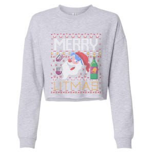 Merry Litmas Lit Santa Claus Wine Ugly Christmas Sweater Cute Gift Cropped Pullover Crew