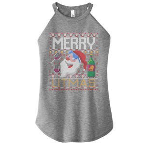 Merry Litmas Lit Santa Claus Wine Ugly Christmas Sweater Cute Gift Women's Perfect Tri Rocker Tank