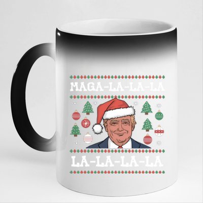 Maga La La La Donald Trump Potus 47 Ugly Christmas Gift 11oz Black Color Changing Mug