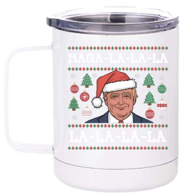 Maga La La La Donald Trump Potus 47 Ugly Christmas Gift 12 oz Stainless Steel Tumbler Cup