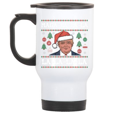 Maga La La La Donald Trump Potus 47 Ugly Christmas Gift Stainless Steel Travel Mug