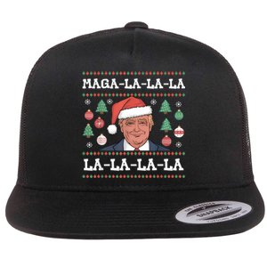 Maga La La La Donald Trump Potus 47 Ugly Christmas Sweater Flat Bill Trucker Hat