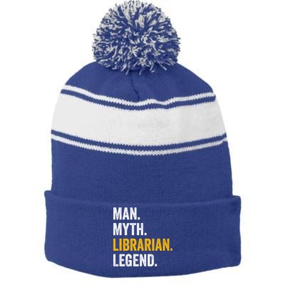 Myth Librarian Legend Library Funny Librarian Gift Stripe Pom Pom Beanie
