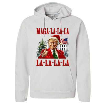 Maga La La La Donald Trump Potus 47 Ugly Christmas Sweater Performance Fleece Hoodie