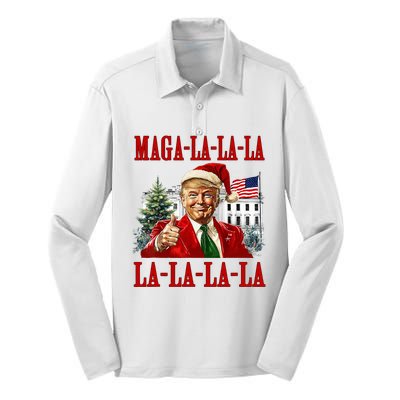 Maga La La La Donald Trump Potus 47 Ugly Christmas Sweater Silk Touch Performance Long Sleeve Polo