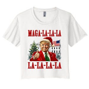 Maga La La La Donald Trump Potus 47 Ugly Christmas Sweater Women's Crop Top Tee