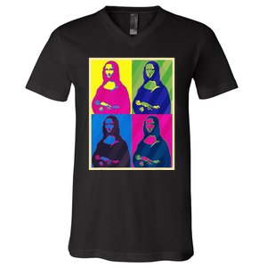 Mona Lisa Leonardo Da Vinci Pop Art Graphic V-Neck T-Shirt