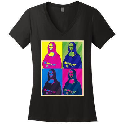 Mona Lisa Leonardo Da Vinci Pop Art Graphic Women's V-Neck T-Shirt