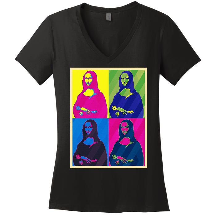 Mona Lisa Leonardo Da Vinci Pop Art Graphic Women's V-Neck T-Shirt