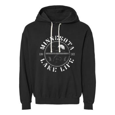 Minnesota Lake Life With Loon Walleye And Sunset Garment-Dyed Fleece Hoodie