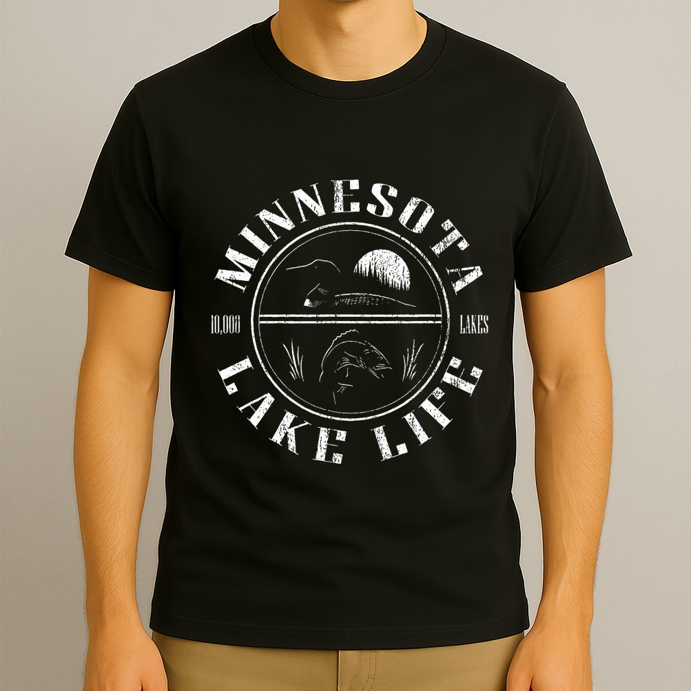 Minnesota Lake Life With Loon Walleye And Sunset T-Shirt