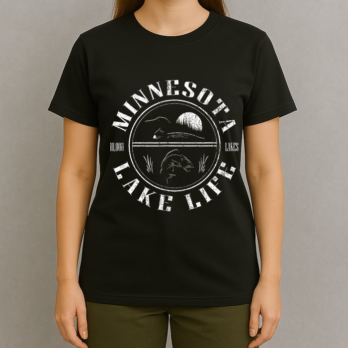 Minnesota Lake Life With Loon Walleye And Sunset T-Shirt